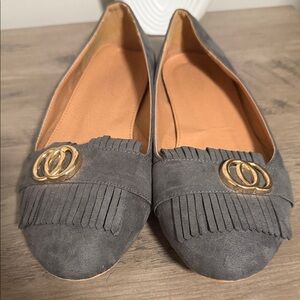 Gray Suede Women's Loafers with Gold Accent